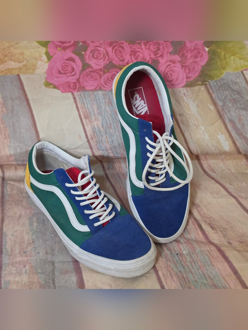 Vans Old Skool Multicolor Suede & Canvas Sneaker - Blue/Green/Red/Yellow